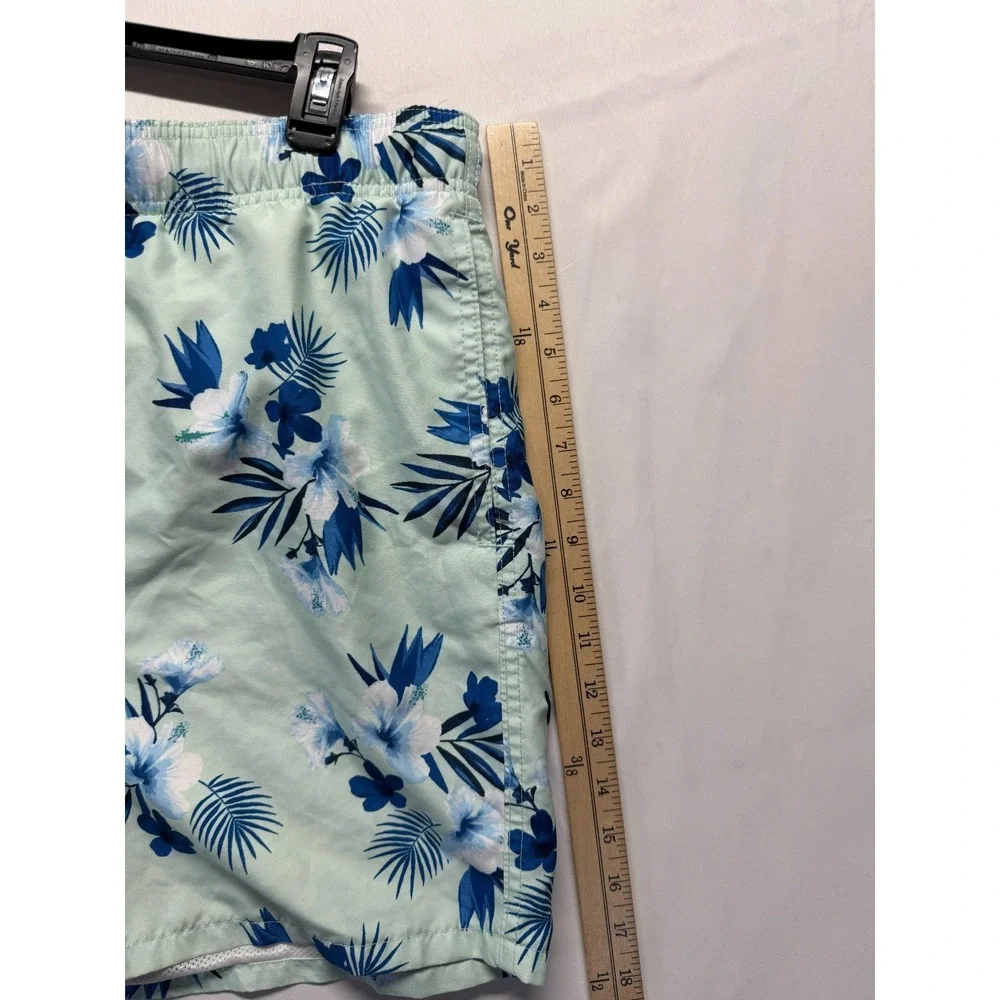 Hollister California Swim Shorts Mens XL‎ Mint Green Floral Palm Tree Drawstring